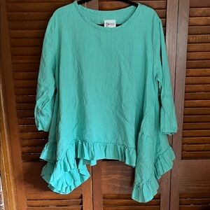 Heart’s Desire Green Ruffle Hem Linen Top